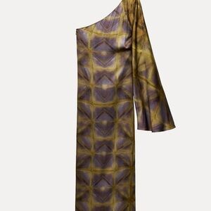 Zara One-Shoulder Dress in Purple and Gold